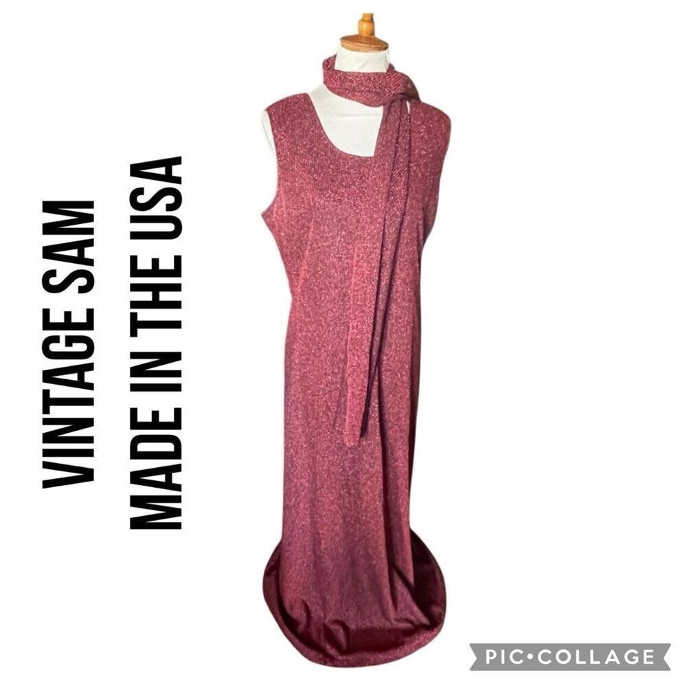SAM USA Vintage Burgundy Shimmer Gown With Matching Scarf Size 3XL